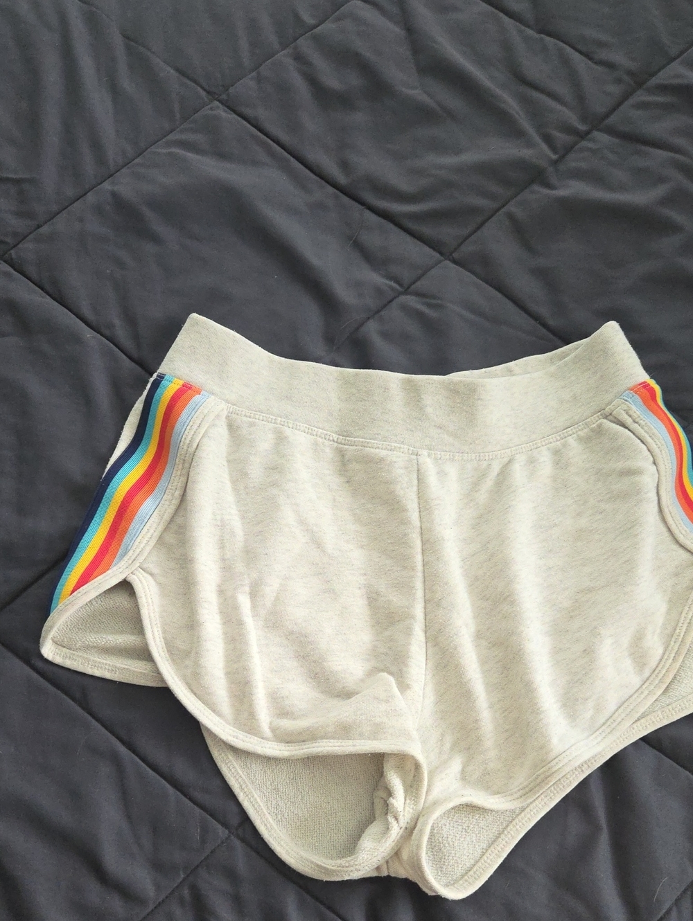 Cream Athletic Shorts with Rainbow Side Stripes — Women's Activewear